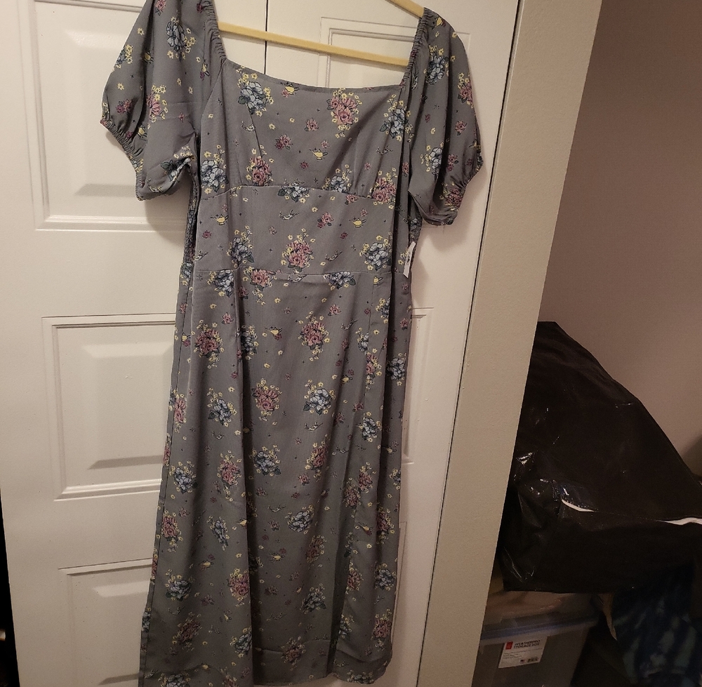 Disney Gray Floral Midi Dress